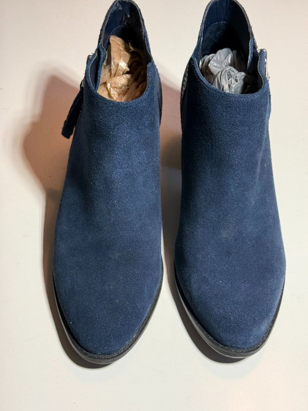 Vionic 322 Anne Boots Navy Blue Suede and 'Java Snake Suede' Women Size 9.5 Wide